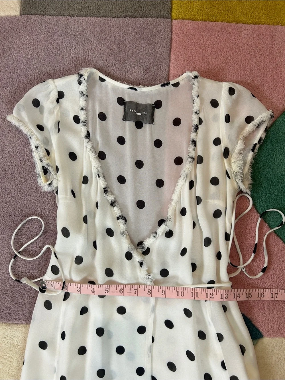 Reformation Gwenyth White | White Wrap Dress w/ Black Polka Dots Small Size 4-6 - Picture 11 of 17